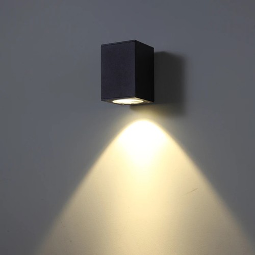 3W vegglampe - IP65, sort, firkantet, inne / ute, inkl. lyskilde