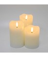 Sett med 3 stk. LED blokklys 10cm, flammeeffekt, hvit - Ø7,5cm
