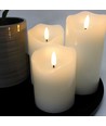 Sett med 3 stk. LED blokklys 10cm, flammeeffekt, hvit - Ø7,5cm