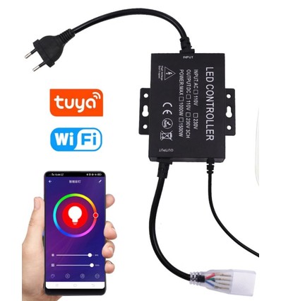 230V RGB WiFi Smart Home controller - Inkl. endestykke, til 230V, minnefunksjon, 100 m.