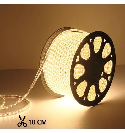 5 m.vanntett LED strip (Type X-2) - 230V, IP67, 1300lm/m, 10W/m, kan kuttes hver 10cm