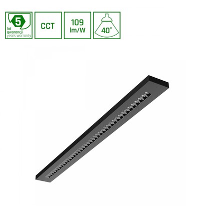 WLD - Plank, 20W/30W/40W, CCT, 230V, 40°, IP20, 1195x100x25, Sort.