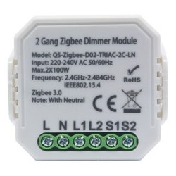 230V LED dimmere Zigbee innbyggingsdimmer - 2x 100W LED dimmer, kip-tryk/push dim, Tuya Zigbee, til innbygging