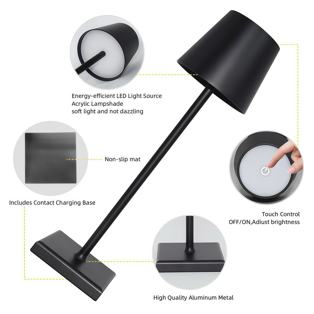 LED bordlampe med trådøs lading - Sort, IP54 Innendørs/utendørs, berøringsdimbar - Dimbar : Dimbar, Farge på huset : Svart
