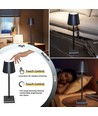 LED bordlampe med trådøs lading - Sort, IP54 Innendørs/utendørs, berøringsdimbar