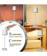 LED bordlampe inkl. trådøs lading - Hvit, IP54 Innendørs/utendørs, berøringsdimbar