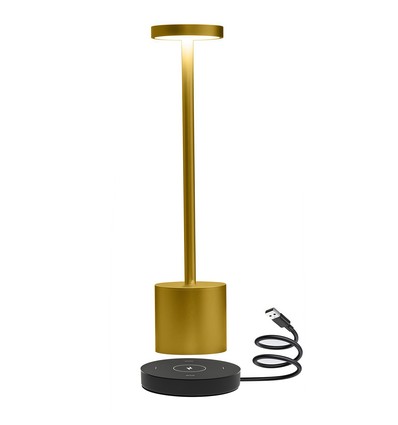 Oppladbar LED bordlampe med trådøs lading - Gull, IP54 Innendørs/utendørs, berøringsdimbar