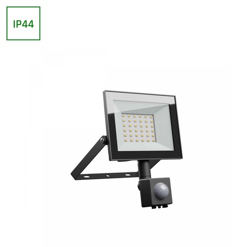 Noctis Lux 4 projektør 30W - kaldt hvitt, 230V, IP44, 141x185x53mm, svart, PIR sensor.