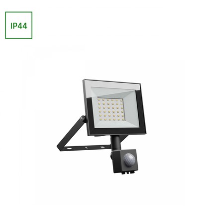 Noctis Lux 4 projektør 30W - kaldt hvitt, 230V, IP44, 141x185x53mm, svart, PIR sensor.