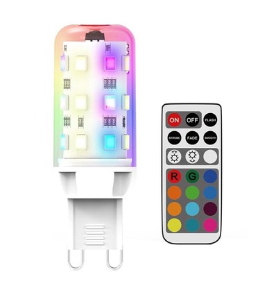 2 stk. G9 2W RGBW LED-pærer - Inkl. RF-fjernkontroll