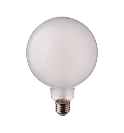 E27 7W LED filament pære - G125, frostet glass, 840lm, 6400K, 300°