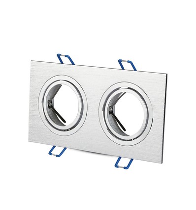 Dobbel GU10 innfellingsspot, firkantet - Aluminium brush, IP20 innendørs, hull: 155 x 75 mm