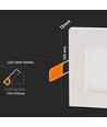 V-Tac 12x12cm, 6W LED innbyggingspanel - Hull: 11x11 cm, Mål: 12x12 cm, 230V