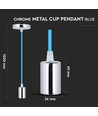 E27 pendeloppheng i krom med lyseblå ledning - Ø3,6cm, sylinderformet, metall, uten lyskilde