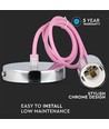 Chrome pendeloppheng med rosa ledning - E27 sokkel, metallkopp, uten lyskilde