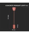 Rød betong pendellampe, E27 fatning - Rund, Ø5cm, uten lyskilde, IP20 innendørs