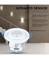 PIR taksensor med bevegelig hode, justerbar - 360 grader, maks 400W LED, hvit