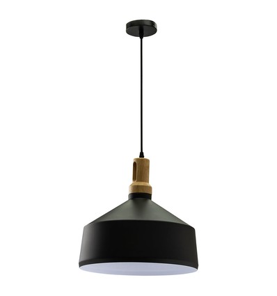 E27 pendel i sort jern med tretopp - Ø30 cm, Vintage serie, uten lyskilde
