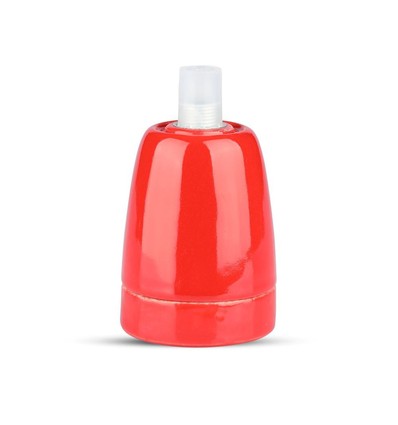 E27 porselenssokkel, rød - Max 60W, Ø4,7cm, til oppheng