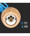 E27 pendeloppheng i tre med blå ledning - Max 60W, elegant design, uten lyskilde