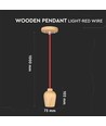 E27 pendel i valnøttre med rød stoffledning - 1 meter ledning, uten lyskilde, 5 års garanti