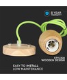 E27 pendel i valnøttre med grønn stoffledning - Ø7,3cm, 1 meter ledning, flott design