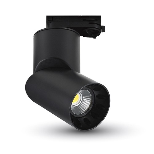 20W LED Skinnespot - 5000K, Sort Hus, Rund.