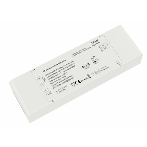 LEDlife rWave 75W dimbar strømforsyning - 12V DC, 6,25A, RF, push-dim