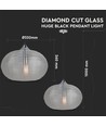 Ø35cm pendel med diamantslipt glass, E27 - Sort, metall, max 60W, uten lyskilde