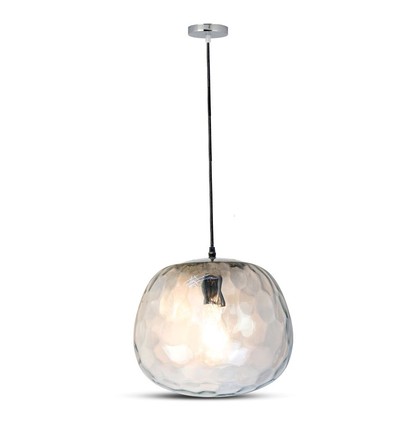 Ø250mm designer pendel i glass - Rund, transparent, E27 fatning, 1m oppheng, 5 års garanti