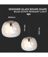 Ø250mm designer pendel i glass - Rund, transparent, E27 fatning, 1m oppheng, 5 års garanti
