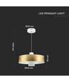 7W LED pendel, Ø34cm - Gull, akrylskjerm, 4000K, inkl. lyskilde