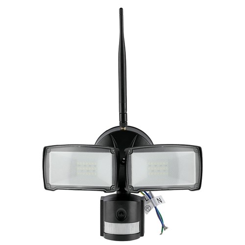 18W lyskaster - LED, WiFi, sensor, kamera, 6000K, svart hus