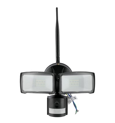 18W LED lyskaster med WiFi kamera og sensor - 6000K, IP44, hvit, utendørs, sikkerhetskamera