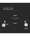 9W LED Vegglampe - 2 Hoder, 3000K, Svart