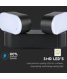 12W roterbar LED vegglampe med 2 hoder - IP65, sort, 1320lm, 3000K, inkl. lyskilde