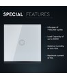 1-trykks touch ringeklokke bryter, hvit - Glass cover, innebygd, IP20 innendørs