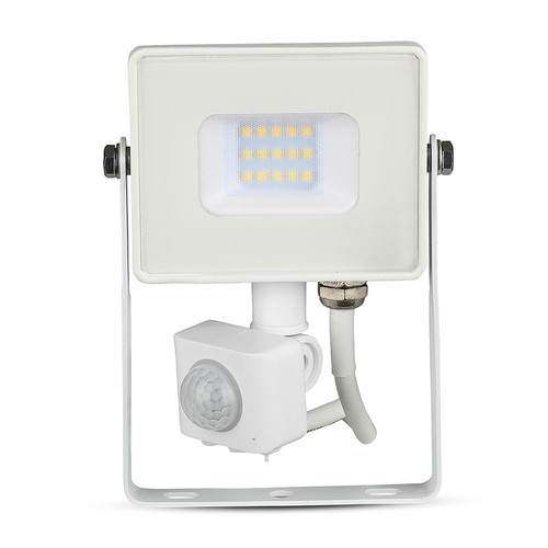 10W Lyskaster - PIR Sensor, Samsung Chip, 3000K, Hvitt Hus.