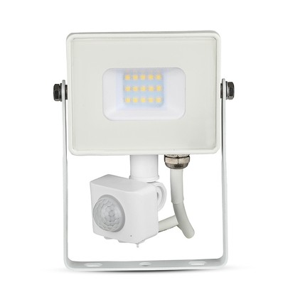 10W LED flomlys med sensor, hvit - Samsung LED, IP65, PIR