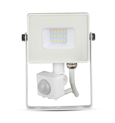 10W Lyskaster - PIR Sensor, Samsung Chip, 3000K, Hvitt Hus.