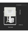 10W LED flomlys med sensor, hvit - Samsung LED, IP65, PIR
