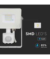 10W LED flomlys med sensor, hvit - Samsung LED, IP65, PIR
