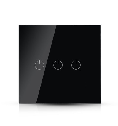 WiFi 3-veis touch bryter, sort - 2200W, fungerer med Google Home og Alexa, 3 Gang 1 Way
