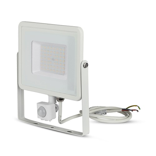 50W LED lyskaster med sensor - IP65, 4000lm, varm hvit, PIR bevegelsessensor, hvit kant
