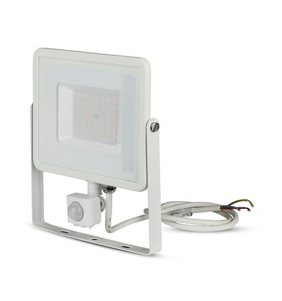 PIR sensor lyskaster 50W - Samsung chip, 3000K, hvitt hus.