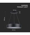 20W LED pendel, Ø45cm, sort - Dimbar, 3000K, 120cm wire, varm hvit