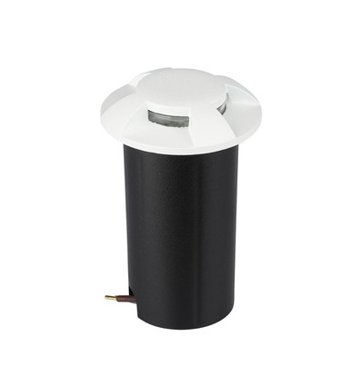 1W LED steplight til innbygging, 12V - IP67, 4-veis lys, kald hvit, Ø6cm, hvit kant