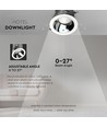 35W Ø16cm LED hotel downlight, RA95 - 2300lm, 0-27° justerbar spredning, sølv reflektor, Hull: Ø15cm