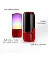 6W bærbar Bluetooth høyttaler med LED lys - Rød, 1800mAh batteri, USB/TF/AUX, 5V DC