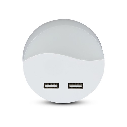 V-Tac Natlampe med USB - Automatisk tenning ved mørke, 0,45W, Rund, 3000K, Samsung Chip